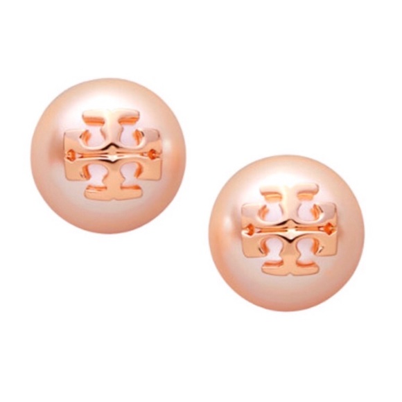 Tory Burch Jewelry - TORY BURCH • Rose Gold Evie Logo Pearl Earrings